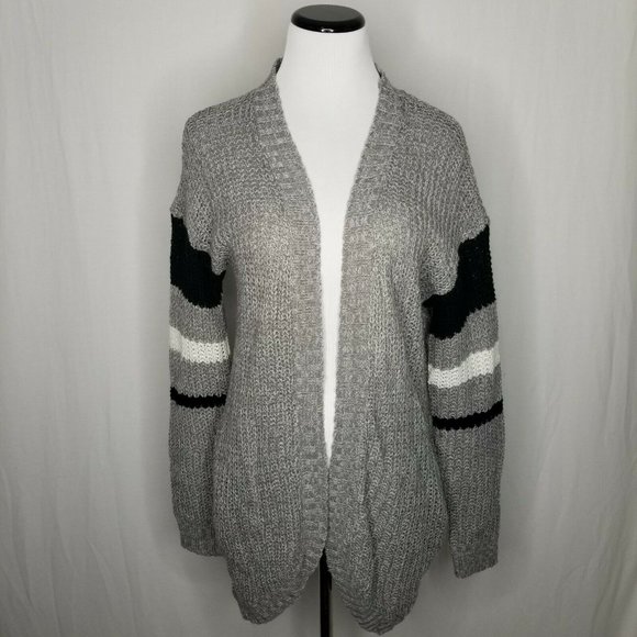 Ultra Flirt Gray Black Varsity Stripe Open Cardi - Picture 2 of 8